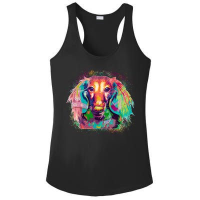 Colorful Pattern Dachshund Dog Ladies PosiCharge Competitor Racerback Tank