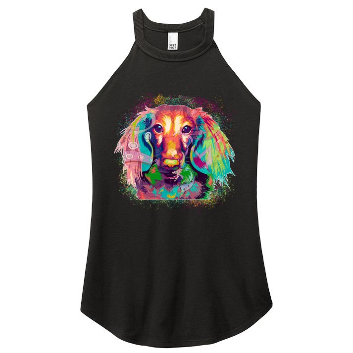 Colorful Pattern Dachshund Dog Women's Perfect Tri Rocker Tank