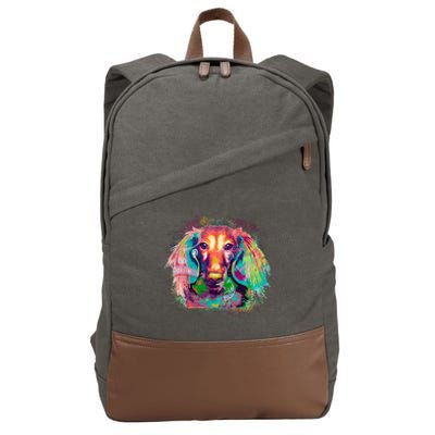 Colorful Pattern Dachshund Dog Cotton Canvas Backpack