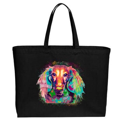 Colorful Pattern Dachshund Dog Cotton Canvas Jumbo Tote