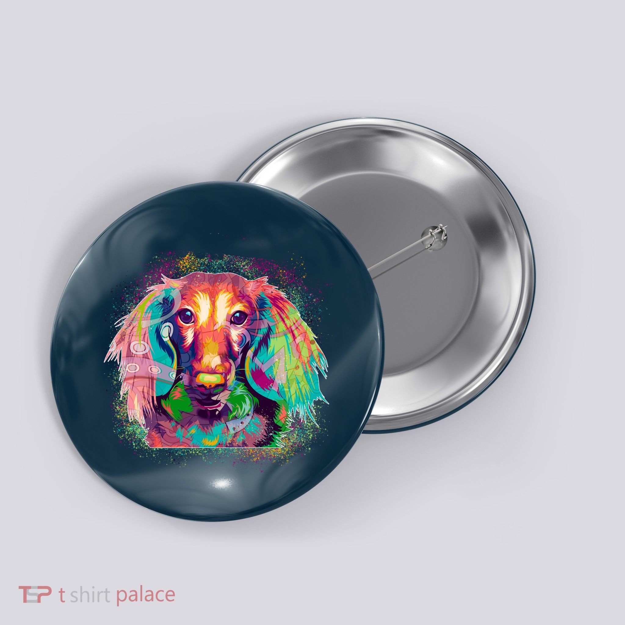 Colorful Pattern Dachshund Dog Button