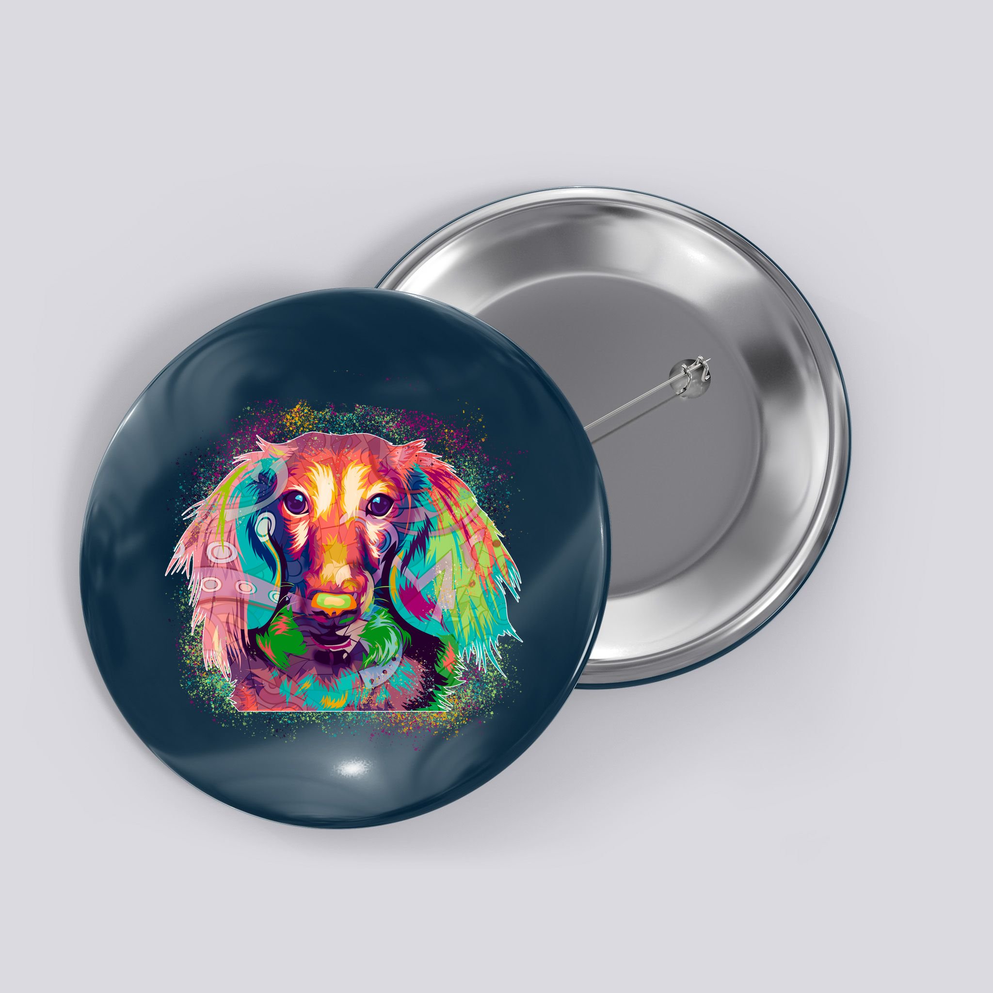 Colorful Pattern Dachshund Dog Button
