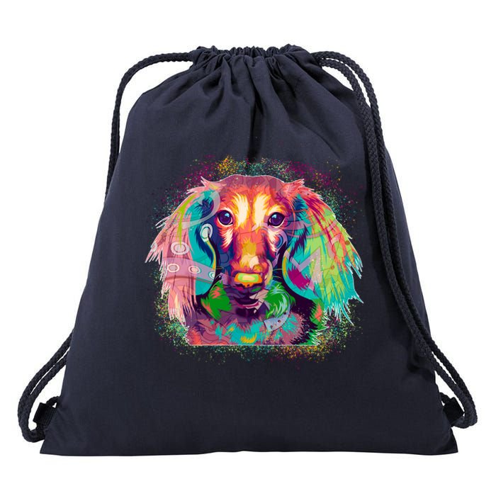 Colorful Pattern Dachshund Dog Drawstring Bag