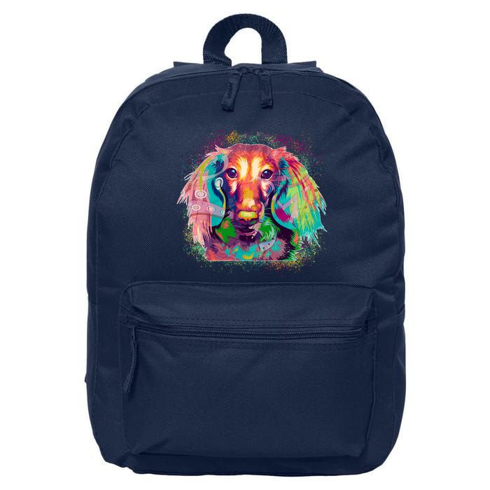 Colorful Pattern Dachshund Dog 16 in Basic Backpack