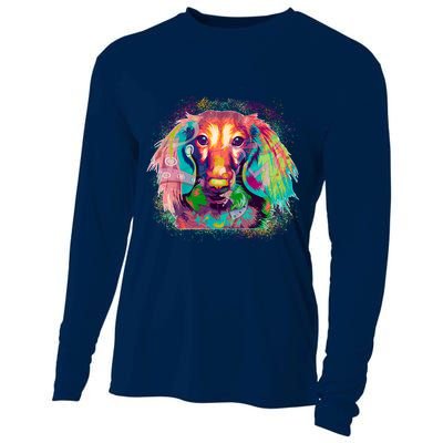 Colorful Pattern Dachshund Dog Cooling Performance Long Sleeve Crew