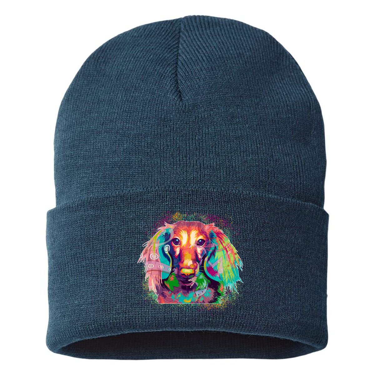 Colorful Pattern Dachshund Dog Sustainable Knit Beanie