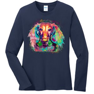 Colorful Pattern Dachshund Dog Ladies Long Sleeve Shirt