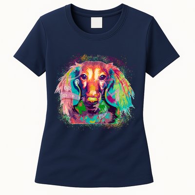 Colorful Pattern Dachshund Dog Womens T-Shirt