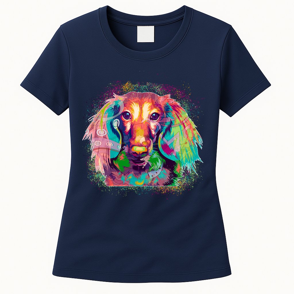 Colorful Pattern Dachshund Dog Womens T-Shirt