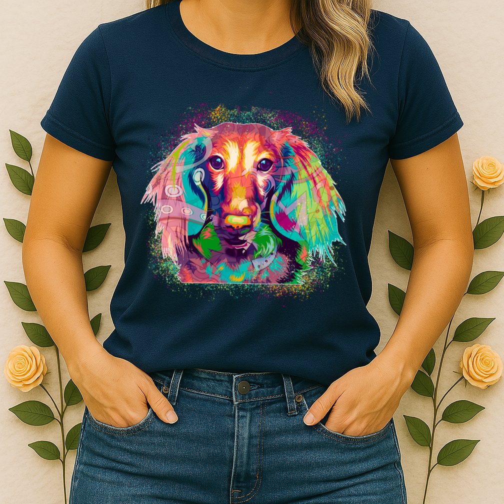 Colorful Pattern Dachshund Dog Womens T-Shirt