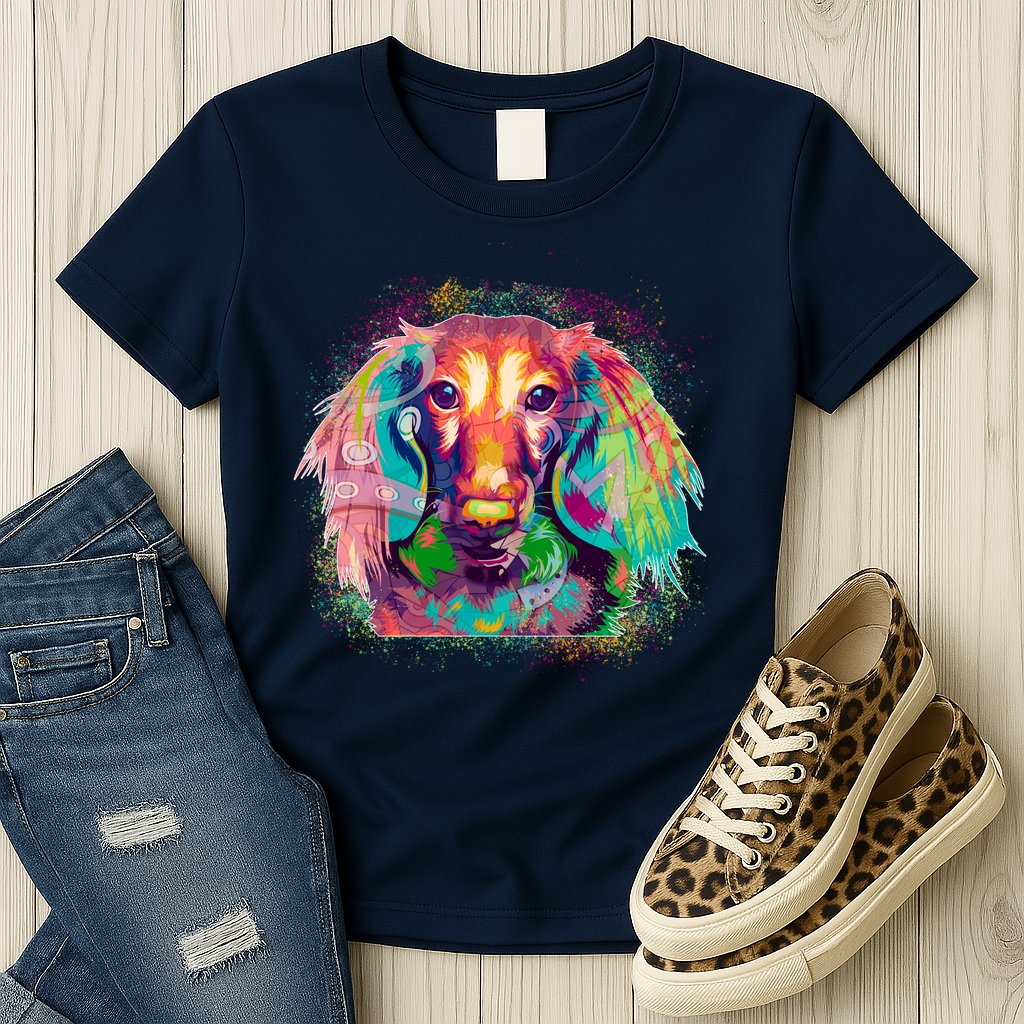Colorful Pattern Dachshund Dog Womens T-Shirt