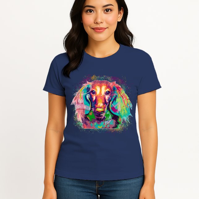 Colorful Pattern Dachshund Dog Womens T-Shirt