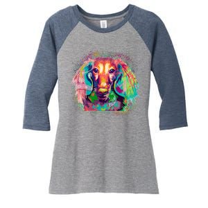 Colorful Pattern Dachshund Dog Women's Tri-Blend 3/4-Sleeve Raglan Shirt