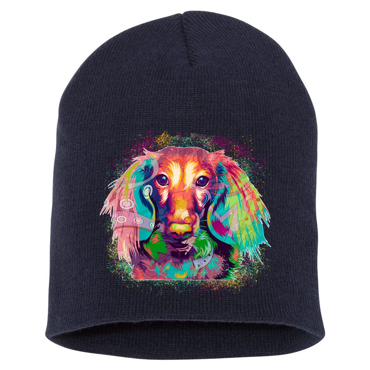 Colorful Pattern Dachshund Dog Short Acrylic Beanie