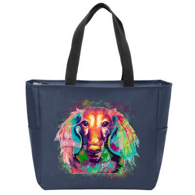 Colorful Pattern Dachshund Dog Zip Tote Bag