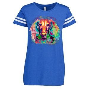 Colorful Pattern Dachshund Dog Enza Ladies Jersey Football T-Shirt