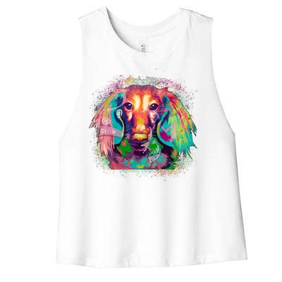 Colorful Pattern Dachshund Dog Women's Racerback Cropped Tank