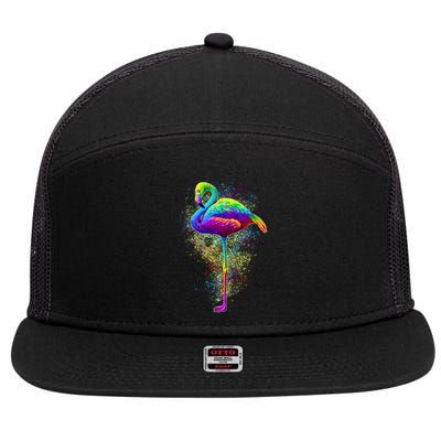 Colorful Pattern Flamingo 7 Panel Mesh Trucker Snapback Hat