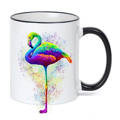 Colorful Pattern Flamingo 11oz Black Color Changing Mug