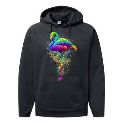 Colorful Pattern Flamingo Performance Fleece Hoodie