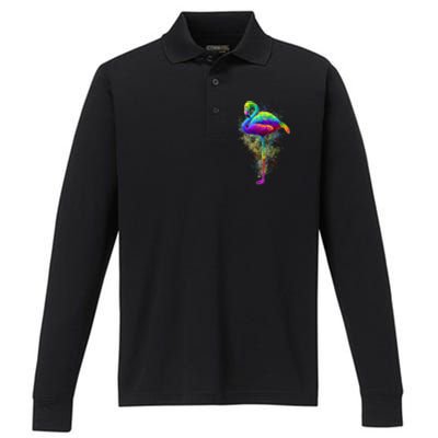 Colorful Pattern Flamingo Performance Long Sleeve Polo