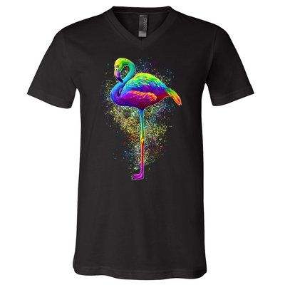 Colorful Pattern Flamingo V-Neck T-Shirt