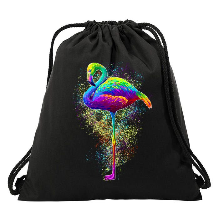 Colorful Pattern Flamingo Drawstring Bag