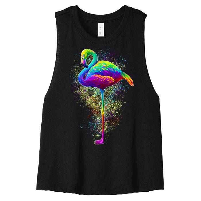 Colorful Pattern Flamingo Women's Racerback Cropped Tank