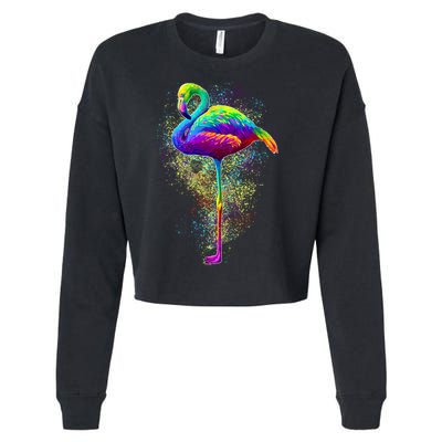 Colorful Pattern Flamingo Cropped Pullover Crew