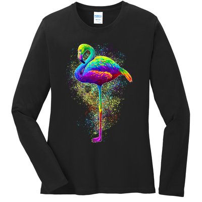 Colorful Pattern Flamingo Ladies Long Sleeve Shirt