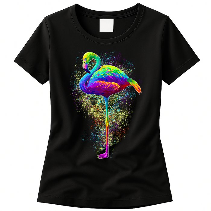 Colorful Pattern Flamingo Womens T-Shirt