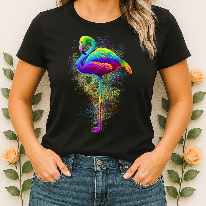 Colorful Pattern Flamingo Womens T-Shirt