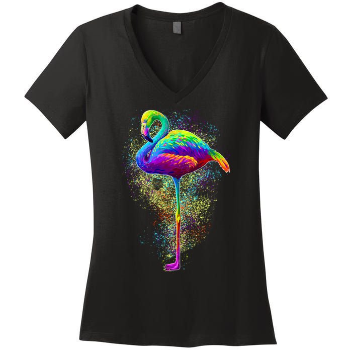 Colorful Pattern Flamingo Women's V-Neck T-Shirt