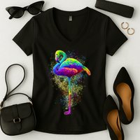 Colorful Pattern Flamingo Women's V-Neck T-Shirt