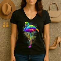 Colorful Pattern Flamingo Women's V-Neck T-Shirt
