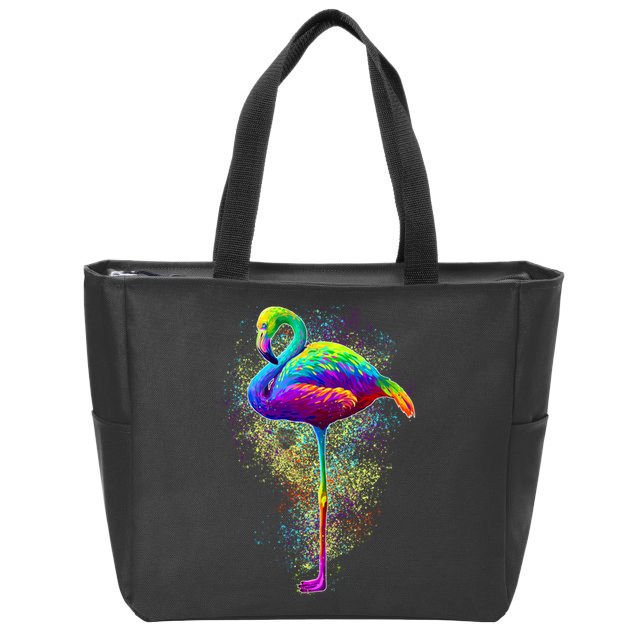 Colorful Pattern Flamingo Zip Tote Bag
