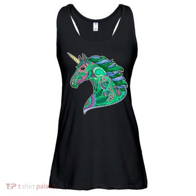 Colorful Pattern Unicorn Ladies Essential Flowy Tank