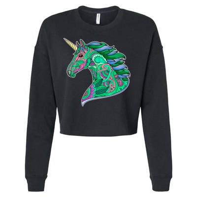Colorful Pattern Unicorn Cropped Pullover Crew
