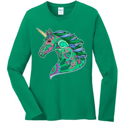Colorful Pattern Unicorn Ladies Long Sleeve Shirt