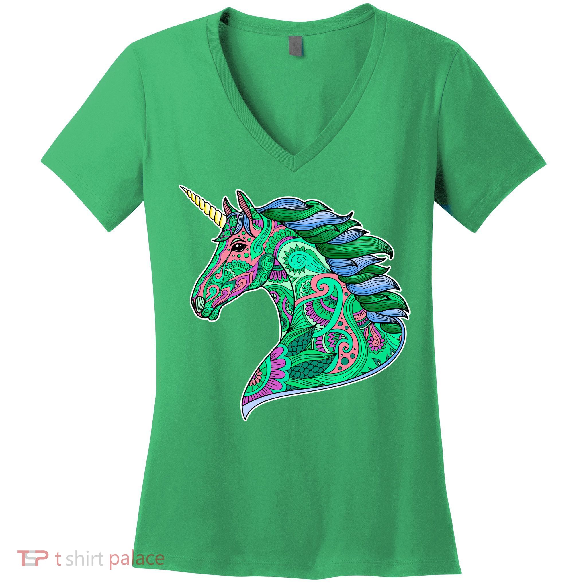 Colorful Pattern Unicorn Women's V-Neck T-Shirt