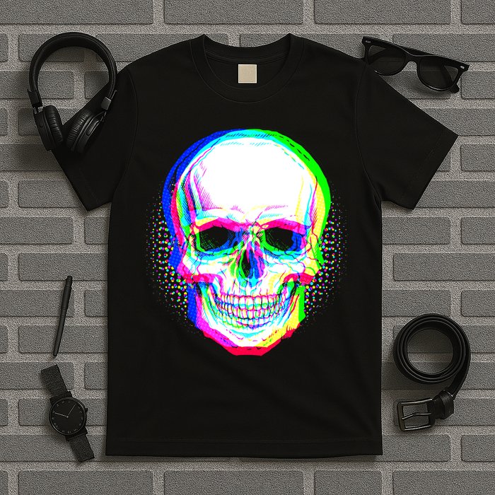 Colorful Pixelated Skull  T-Shirt