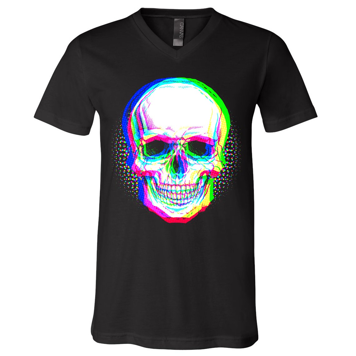 Colorful Pixelated Skull  V-Neck T-Shirt