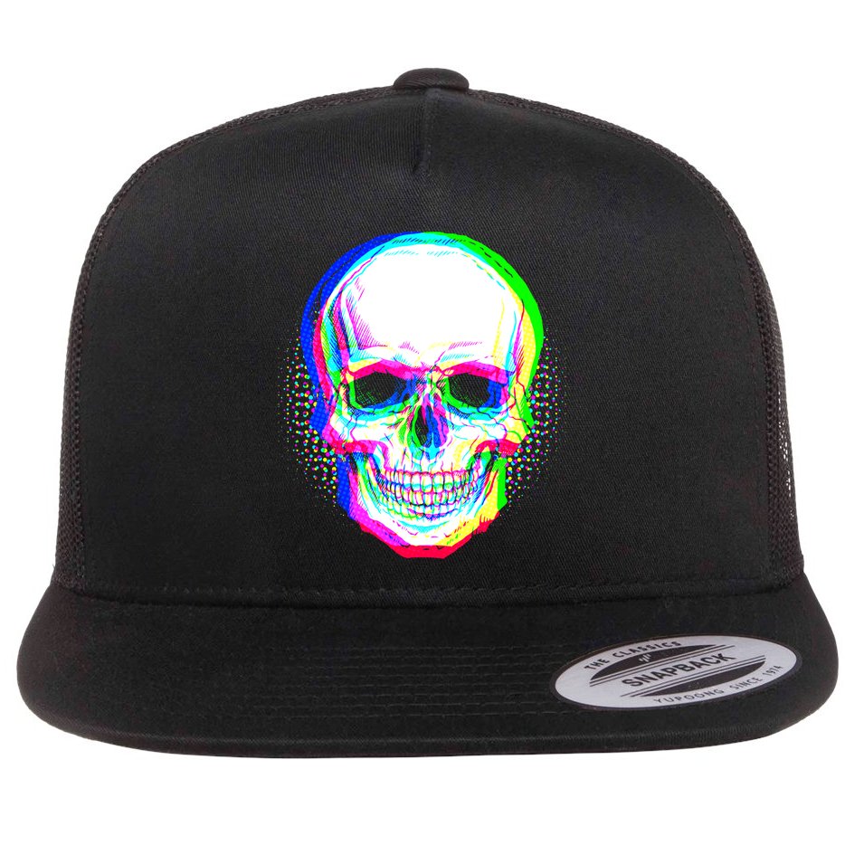 Colorful Pixelated Skull  Flat Bill Trucker Hat