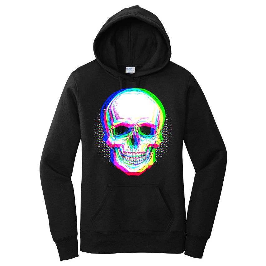 Colorful Pixelated Skull  Women's Pullover Hoodie
