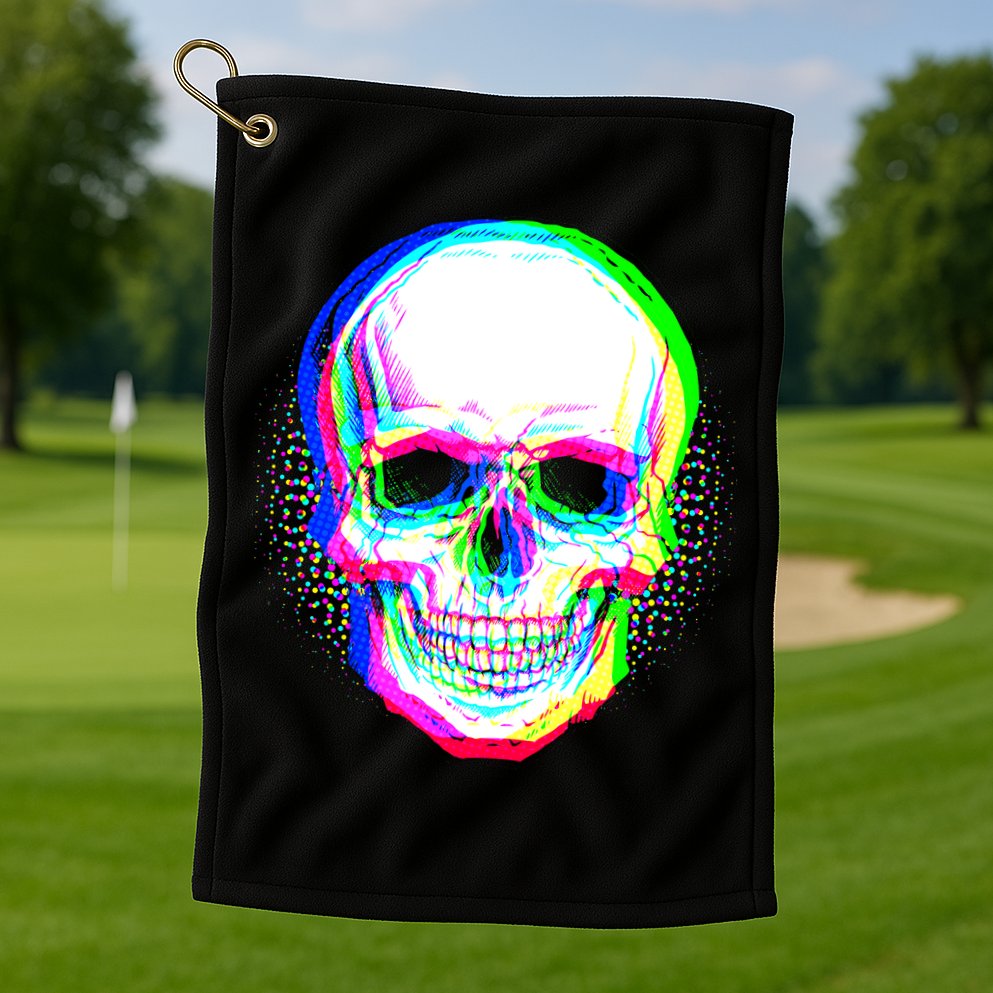 Colorful Pixelated Skull  Golf Towel