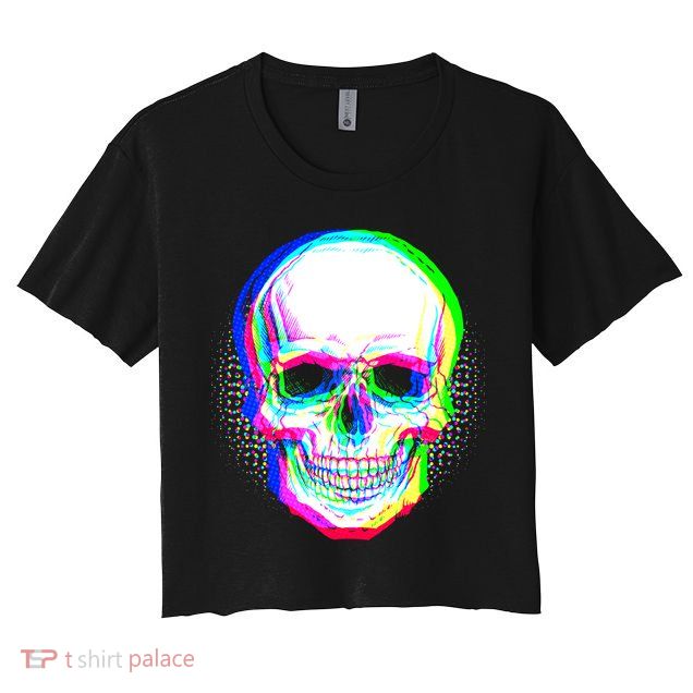 Colorful Pixelated Skull  Crop Top