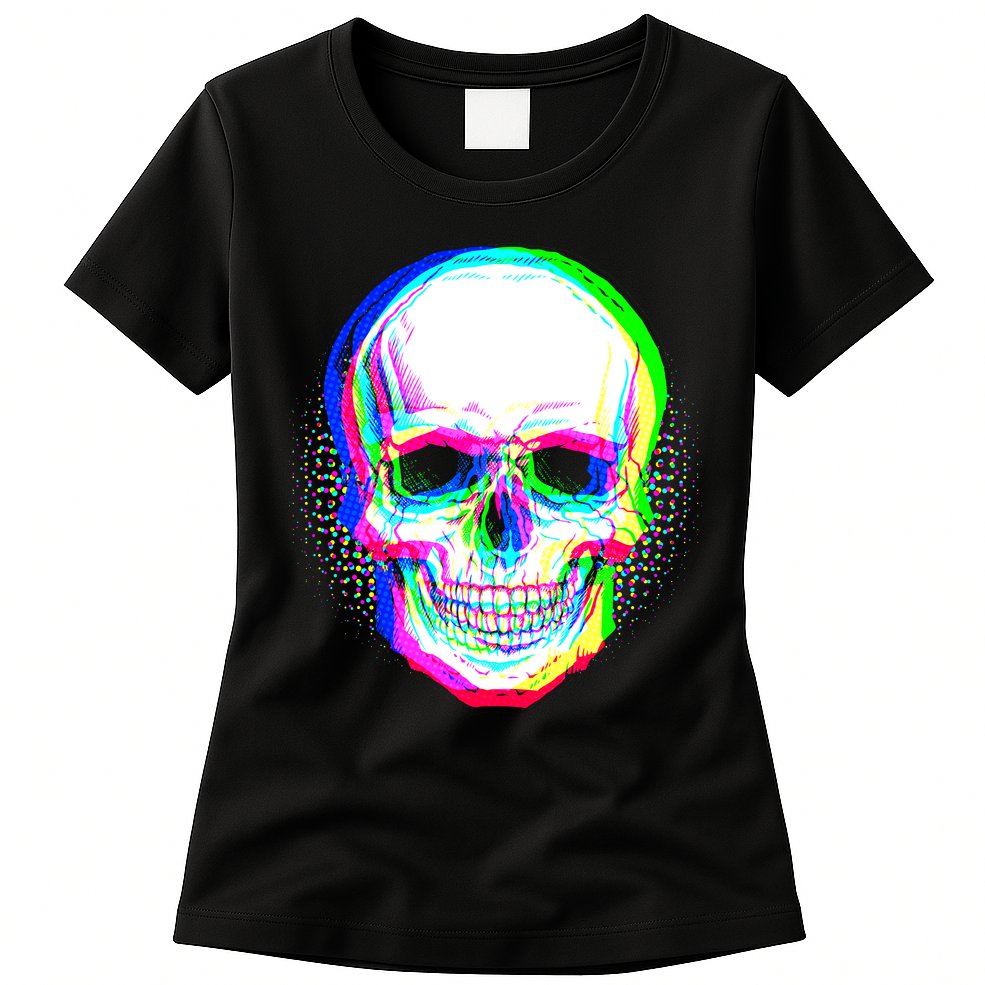 Colorful Pixelated Skull  Womens T-Shirt
