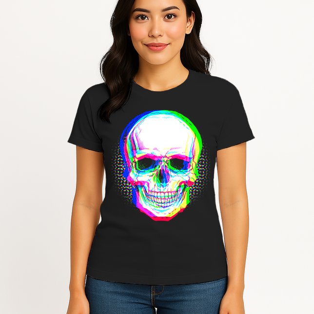 Colorful Pixelated Skull  Womens T-Shirt