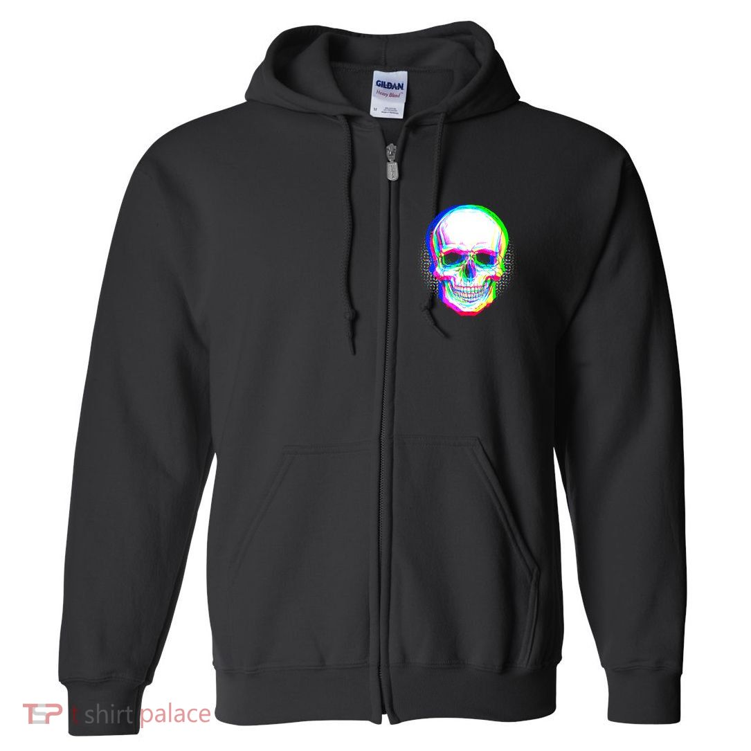Colorful Pixelated Skull  Full Zip Hoodie
