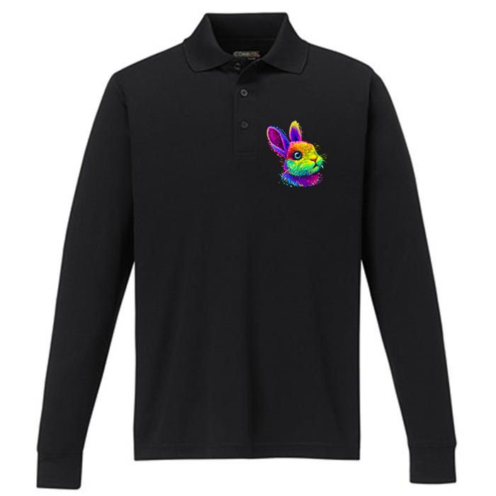 Colorful Rabbit Bunny Art Performance Long Sleeve Polo